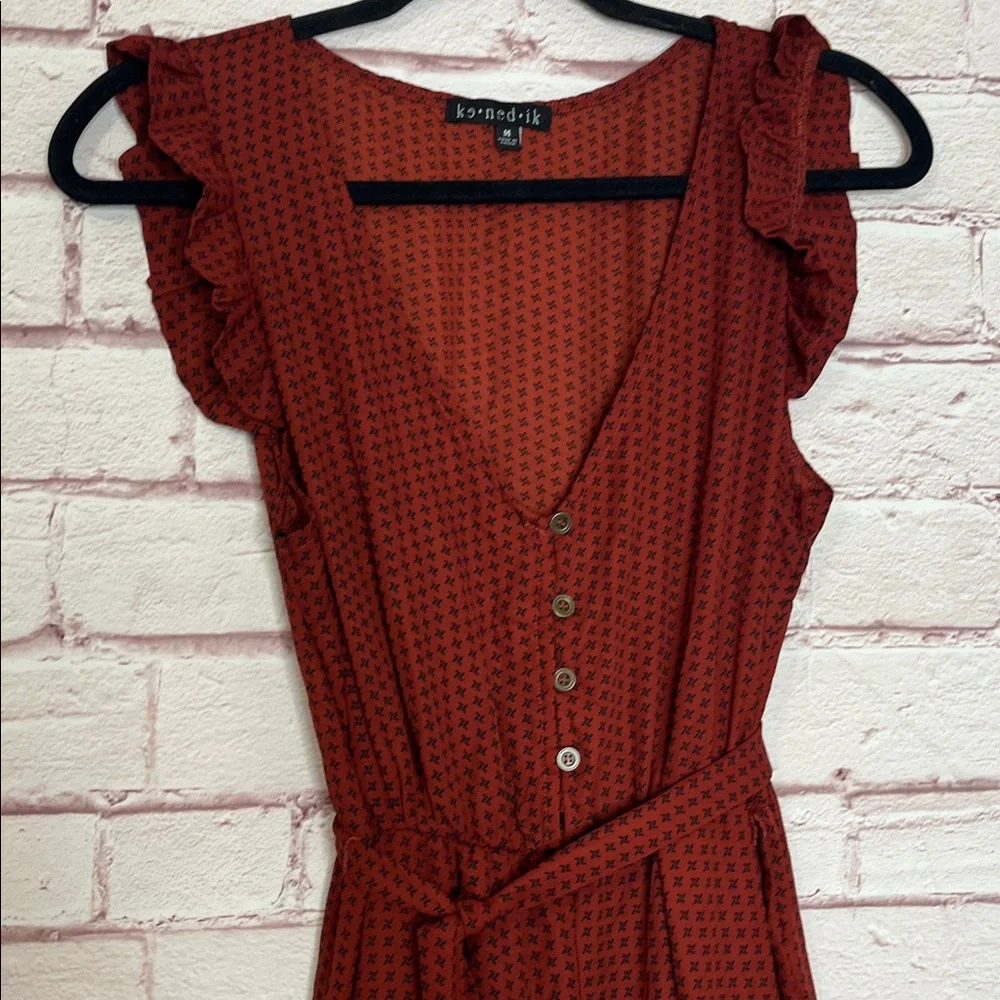 Kenedik Rust And Black Patterned Split Leg Jumpsuit Size Medium - Picture 5 of 12